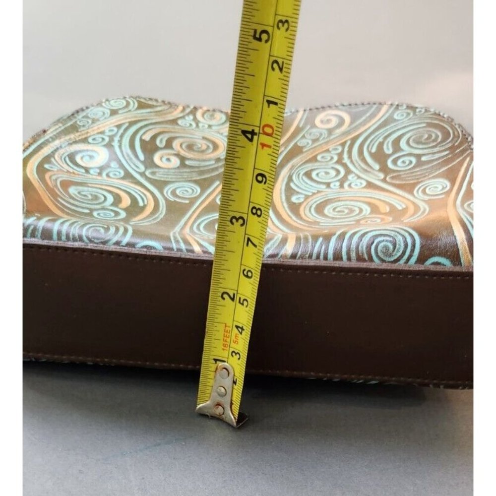 Anuschka Twin Top Wallet Wrislet Organizer Makeup Bag Tooled Waves Small Purse - Picture 3 of 16